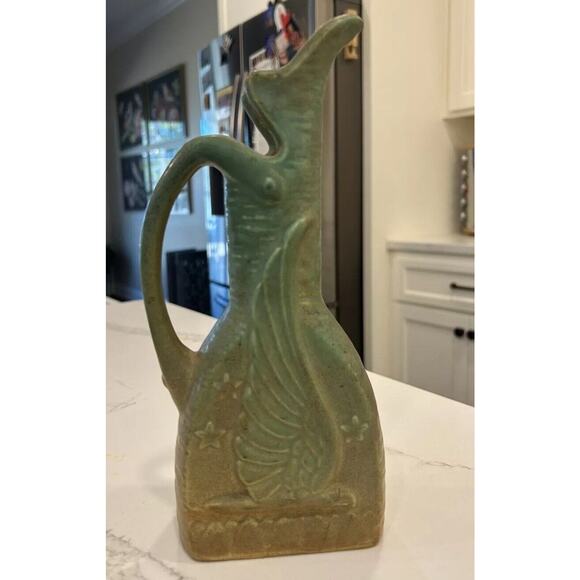 Niloak American Pottery Pitcher 1940s Eagle Stars Celadon Green Art Deco Vase - Picture 2 of 16